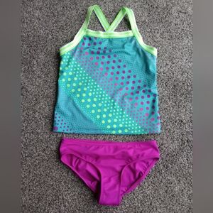 LANDS END Girls' Teal & Magenta Two-Piece Tankini Swim Set
